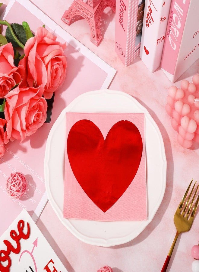 JarThenaAMCS مناديل كوكتيل JarThenaAMCS، 100 قطعة، لعيد الحب، 3 طبقات، وردي وأحمر، مزينة بقلوب من رقائق معدنية، مناديل ورقية للاستخدام مرة واحدة، مزينة بقلوب حب، مثالية لتزيين حفلات الزفاف في عيد الحب - Image 3